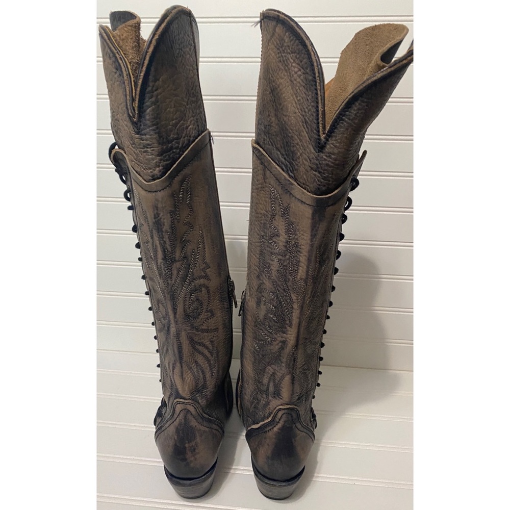 FreeBird New Wesley Black Gray Leather Lace Up Western Boho Boots Womens Size 6 - Picture 6 of 8